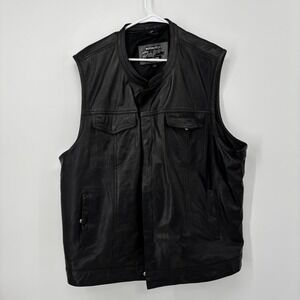 Papas Leather Black Motorcycle Vest Mens Size 3XL Snap Front Moto Biker